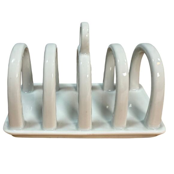 Vintage White Ceramic Toast Rack 5 Slot Mid Century Modern Kitchen Tableware - Picture 1 of 5